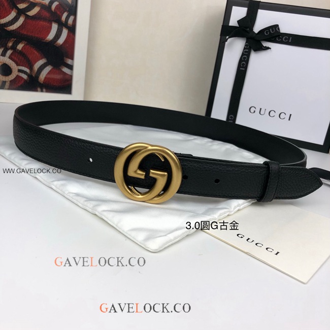 Gucci Togo Leather Belt Retro Gold GG Buckle Size 30mm